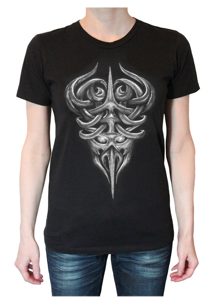 TRIBAL SKULL B&W T-Shirt - Black